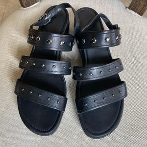 ECCO Wedge Sandals Womens 40EU/9US - Black Leather Studded